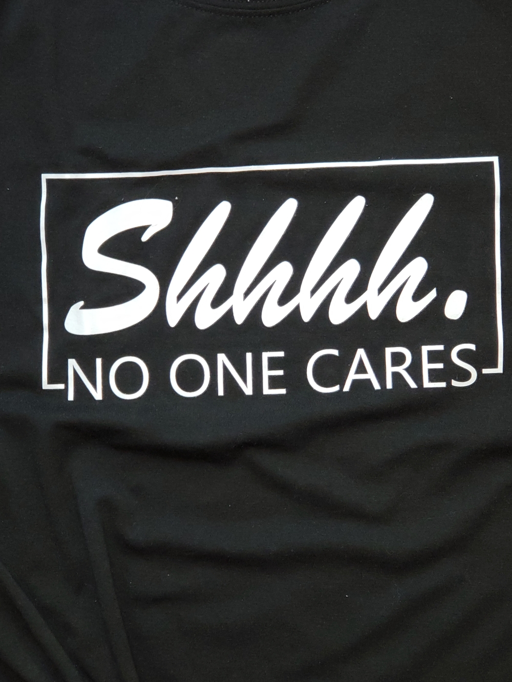 SHEIN Black Graphic Tee with White Logo "Shhh"